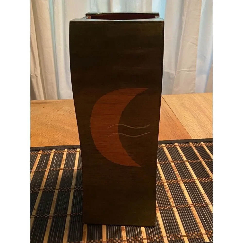 Kakadu‎ Art Israel Wood Vase Handpainted Signed Reut Shahar 12” Tall 4” By 4” - Picture 2 of 14